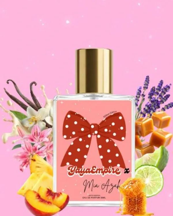 Botol perfume Yaya Empire x Mia Azahar Ribbon 30ml berlabel reben merah berbintik putih