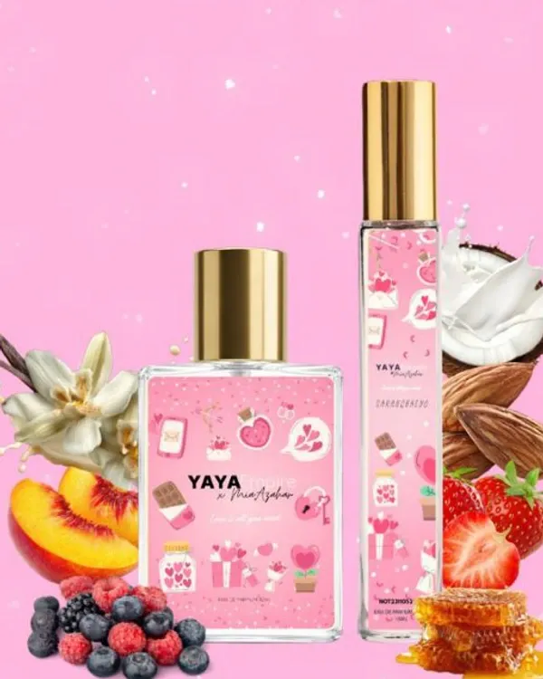 Dua botol perfume Yaya Empire x Mia Azahar Saranghaeyo berlabel merah jambu